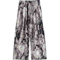 初语复古水墨印花休闲裤女2025夏季丝滑垂感国风阔腿裤 水墨黑 2XL