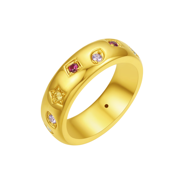 赛菲尔 黄金戒指足金硬金彩虹糖镶嵌戒子显大新年14# 约1.85克