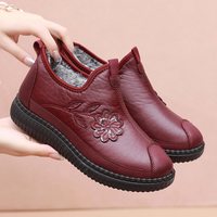 冬季老北京布鞋女棉鞋加绒加厚鞋皮面防水棉靴防滑保暖二棉鞋 36