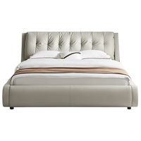 QuanU/全友 头层牛皮真皮床 双人床 米灰白