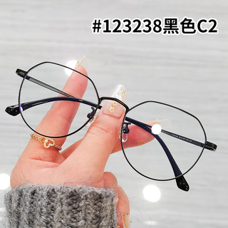 朗勋纯钛眼镜框素颜玫瑰金金丝边框女可配近视度数防蓝光文艺眼睛镜架 123238黑色C2 镜框+凯米U2高清1.60镜片|限时抢