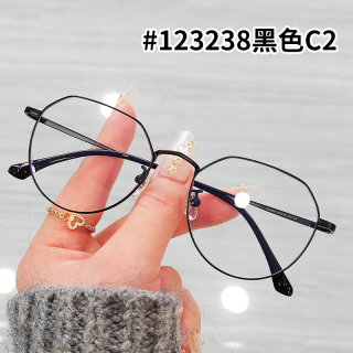 朗勋纯钛眼镜框素颜玫瑰金金丝边框女可配近视度数防蓝光文艺眼睛镜架 123238黑色C2 镜框+凯米U2高清1.60镜片|限时抢