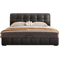 中派 床 真皮床现代简约小黄牛皮软包 床双人床主卧储物实木 框架床+床头柜1个