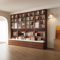匠心宗署【万人加购】全实木满墙卡座书柜玻璃门防尘客厅展示柜一体式组合 2.7m长八门书柜 2.4m高-ENF母婴级环保抗菌橡木