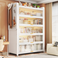 七序钢制书柜一体靠墙防尘书架立式落地多层储物柜客厅洞洞板收纳柜子 白色五层-长90宽42高144cm【送洞洞板】