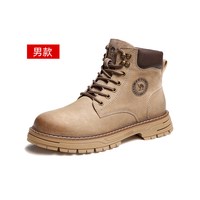 骆驼大黄靴秋冬季休闲户外工装复古高帮马丁靴男鞋厚底增高大黄靴 38