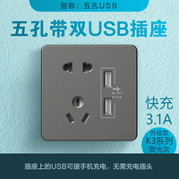 西蒙开关插座C20系列simon雅白色暗装五孔面板工程 五孔带USB插座3.1A(灰)