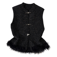 她池新中式国风针织马夹女2025冬装新款毛绒下摆叠穿宽松马甲