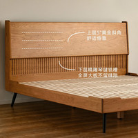 联邦（LANDBOND）家具 北美樱桃木纯实木床原木风主卧1.5米1.8米带软包双人床 月兔床+A1床垫+灯芯绒软包 | 实木脚款 1.8*2米