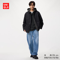 优衣库男装宽松廓形牛仔裤/水洗产品丹宁牛仔弯刀镰刀裤482868