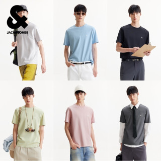 杰克琼斯 男装春季T恤上衣百搭多色LOGO刺绣圆领短袖