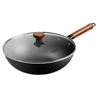 王麻子不粘锅炒锅铁锅无涂层炒菜锅燃气灶电磁炉专用家用电炒锅炒菜专用