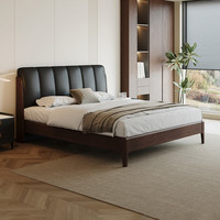 慕思（de RUCCI）实木床  慕斯黑胡桃家具床架 主卧 双人床 简约 新中式 家用大床  实木齐边款【黑色】-BCW1-165+155床垫 1.8*2米