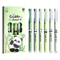 咔巴熊 熊猫胖达直液式走珠笔中性笔刷题签字笔初中生复古速干针管头 6支装