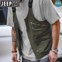 JEEP SPIRIT宽松复古口袋背心钓鱼外套男士户外日系工装机能美式马甲吊带春秋 绿色(两用挎包)