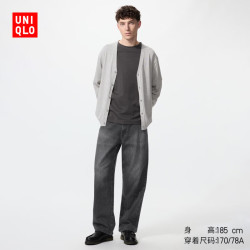 优衣库 男装宽松廓形牛仔裤/水洗产品丹宁牛仔弯刀镰刀裤482868 08 深灰色 31 /170/78A