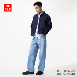 优衣库 男装宽松廓形牛仔裤/水洗产品丹宁牛仔弯刀镰刀裤482868 62 粉蓝色 31 /170/78A
