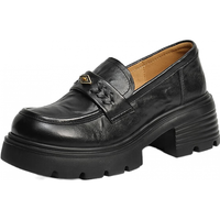 百丽 复古抓皱羊皮 女士乐福鞋 黑色 37 (235mm)