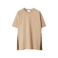 Burberry博柏利男女同款/款格纹徽标落肩袖短袖T恤 米色