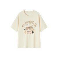 Semir森马短袖T恤女宽松卡通印花俏皮小众2024夏季落肩套头衫可爱 咖色调00355 170/92A/XL