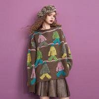 妖精的口袋 2025秋冬软糯复古毛衣女宽松无帽圆领休闲提花上衣