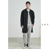 a.b.x春季新款设计师高级感巴尔马肯风衣男中长款韩版潮流春秋休闲外套 灰米色 X