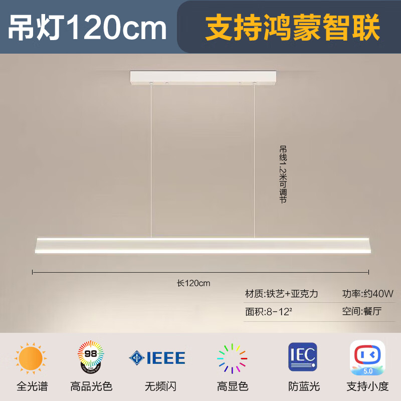 华米 智能调光调色 哑白 40瓦 餐厅吊灯