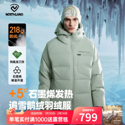 诺诗兰 羽绒服防寒保暖可升温高蓬鹅绒羽绒外套防泼防油污 山岚绿色 175