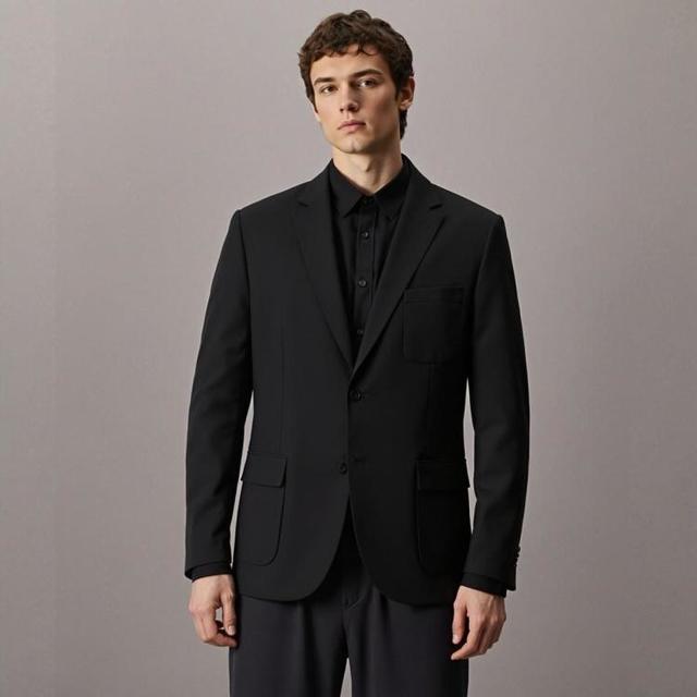 Massimo Dutti 男垫肩多口袋商务通勤风休闲亚麻西服外套