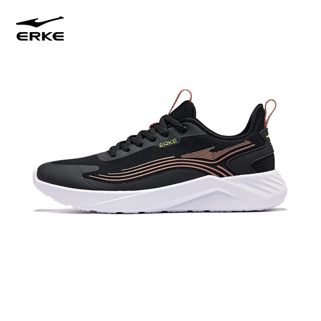 鸿星尔克 跑步鞋男2025秋季轻便软弹运动鞋透气缓震跑鞋通勤男鞋子男款 正黑/粉金  37