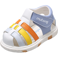 牧童叫叫鞋2025夏季男宝宝凉鞋软底包头婴儿步前鞋夏天女童鞋 光橙蓝（叫叫鞋） 18 鞋内长13.8cm/适合脚长13.5cm