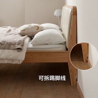 源氏木语 橡木头层牛皮软包床 米灰 180*200cm