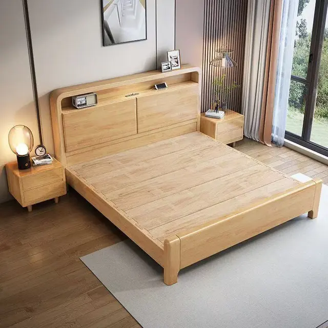  YIIGEBO/英格堡 榫卯结构 实木床 USB充电小夜灯 橡胶木床板