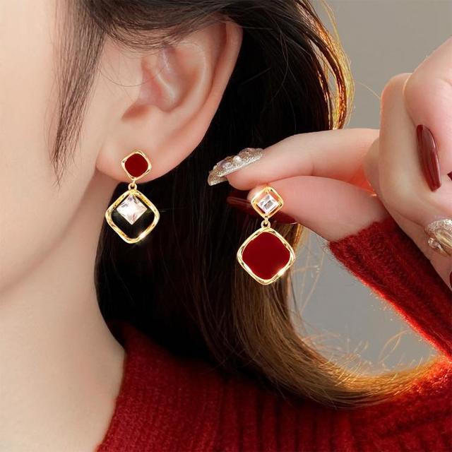 朵岚 红色几何不对称耳环 925银针 显白轻奢高级新年礼物