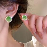 珍宝银楼 绿色耳钉女轻奢高级感小众设计感耳环爆款独特耳饰