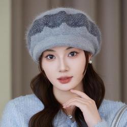 MT·MIT 混纺针织毛线帽子女春季贝雷帽鸭舌画家帽加厚保暖护耳礼帽