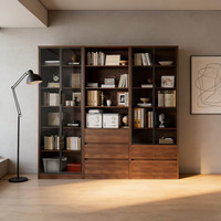  七序 储物柜一体 实木书柜 玻璃门