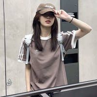 adidas 三叶草纯棉短袖女2025冬季新款时尚半袖三条纹宽松t恤男