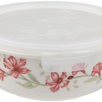 Lenox 白瓷蝴蝶草甸圆形带盖储物碗 15cm 591ml 可微波洗碗机适用