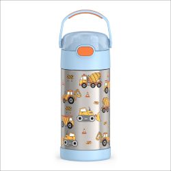 THERMOS 膳魔师 儿童不锈钢保温水杯 354ml带吸管真空保冷12小时 按压式杯盖便携手柄 工程车图案