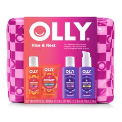 OLLY Rest & Rise 身体护理套装 – 日夜护理 – 2 次沐浴露 + 身体精华乳液 + 磨砂膏 – 含维生素 D、视黄醇、植物萃取物和维生素 C – 滋养、保湿 – 4 支装