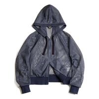 马登 MADEN网纱凉感薄外套夏季开衫镂空透气运动连帽夹克女士休闲上装 蓖麻灰 XL