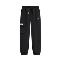 李宁 LI-NING童装儿童裤子男大童春秋款休闲基础款百搭舒适亲肤收口运动长裤 黑色005-1 150