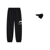 李宁 LI-NING童装儿童裤子男大童春秋款休闲基础款百搭舒适亲肤收口运动长裤 黑色59-1 170