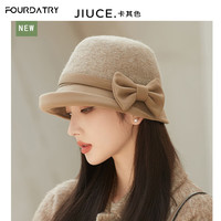 FOURDATRY 赫本风日系卷边蝴蝶结羊毛渔夫帽子女韩国秋