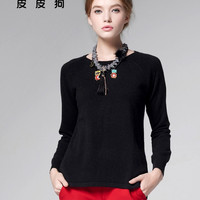 皮皮狗 圆领纯羊绒时尚简约女山羊绒套衫