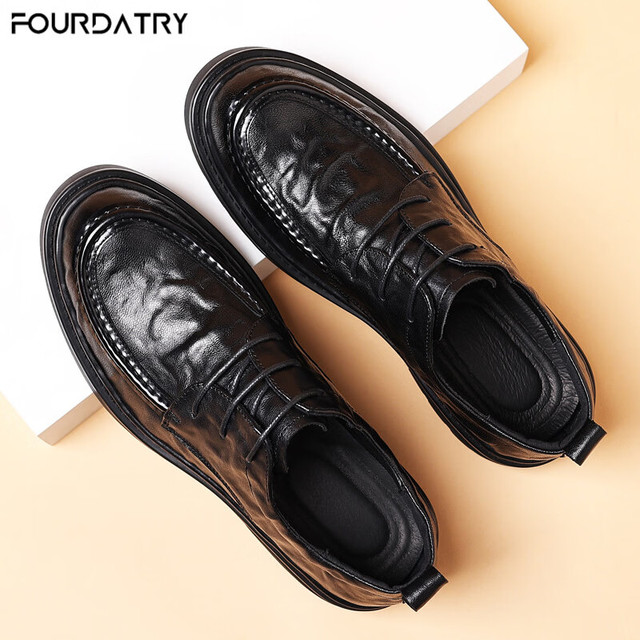 FOURDATRY 头层羊皮男士休闲皮鞋真皮商务正装大