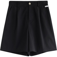 初语休闲裤女季宽松垂感阔腿五分裤西裤短裤 黑色 L