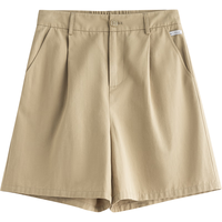 初语休闲裤女季宽松垂感阔腿五分裤西裤短裤 卡其色 S