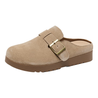 依思 Q（exull）勃肯半拖女2025春季平底轻便真皮包头拖鞋女防滑耐磨复古懒人鞋女 沙色 38